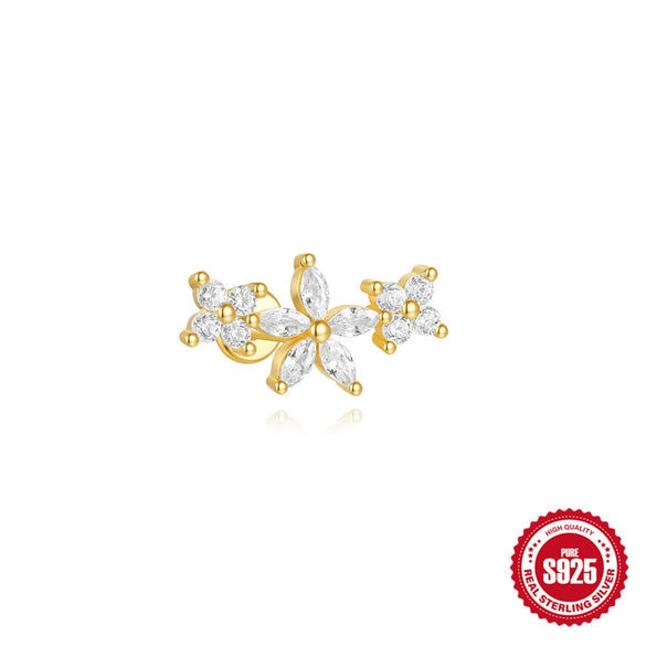Wholesale Sterling Silver Geometric Style Flat Head Piercing Spiral Ear Nail With Zircon And Environmentally Friendly Plating