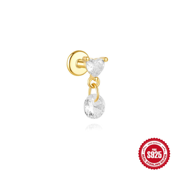 Wholesale Sterling Silver Geometric Style Flat Head Piercing Spiral Ear Nail With Zircon And Environmentally Friendly Plating