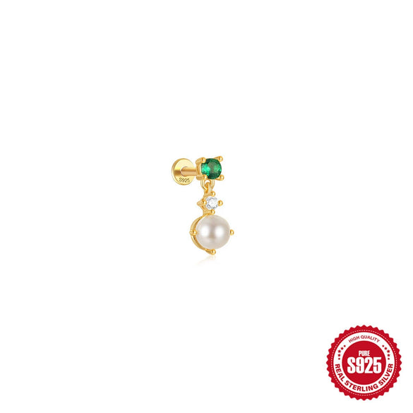 Wholesale Sterling Silver Geometric Style Flat Head Piercing Spiral Ear Nail With Zircon And Environmentally Friendly Plating