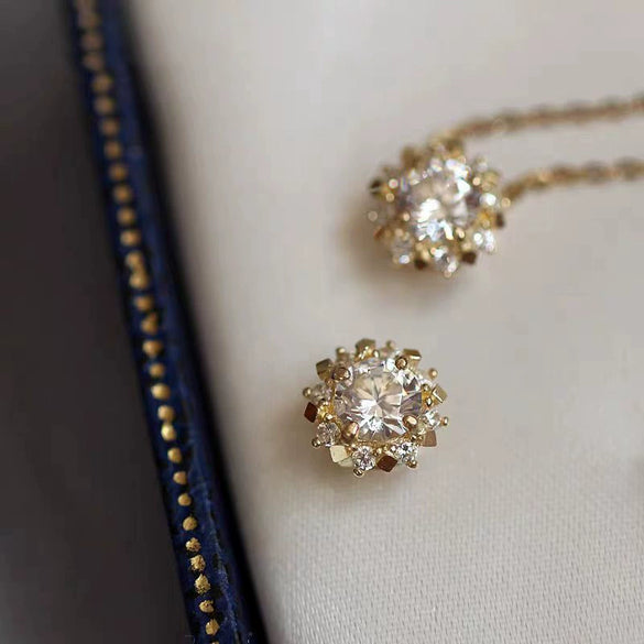 Wholesale Sterling Silver Geometric Sun Pendant Necklace Gold Plated Set With Diamonds For Women