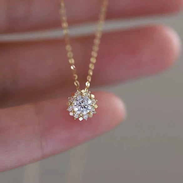 Wholesale Sterling Silver Geometric Sun Pendant Necklace Gold Plated Set With Diamonds For Women