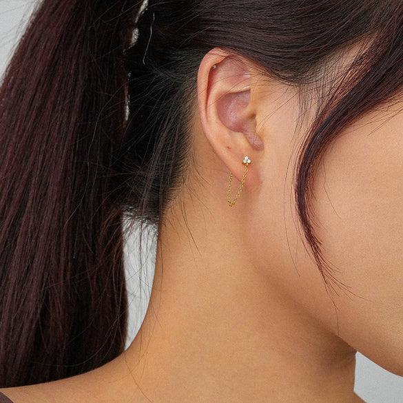 Wholesale 925 Sterling Silver Geometric Tassel Flower Zircon Ear Hook Earrings For Women