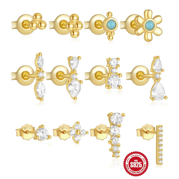 Wholesale 925 Sterling Silver Geometric Vintage Small Gold Ball Earrings 4Piece Set With Electroplating For Women