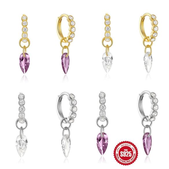 Wholesale 925 Sterling Silver Geometric Water Drop Diamond Embedded French Ear Buckle Earrings With Electroplating
