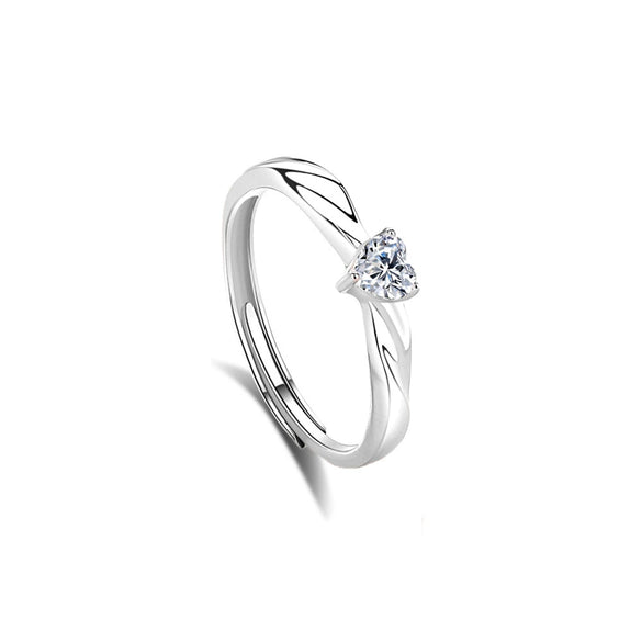 Wholesale 925 Sterling Silver Heart And Wave Pattern Allmatch Couple Open Ring With Diamond Styling