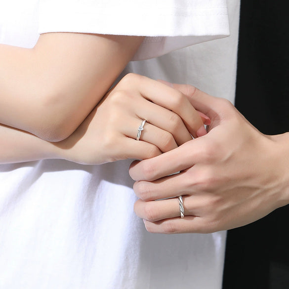 Wholesale 925 Sterling Silver Heart And Wave Pattern Allmatch Couple Open Ring With Diamond Styling