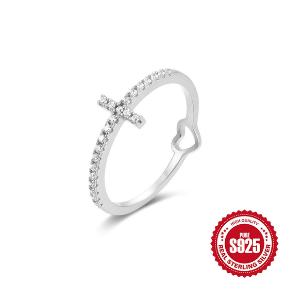Wholesale 925 Sterling Silver Heart Geometric Cross Wave Zircon Ring For Women Electroplated Real Gold Plated