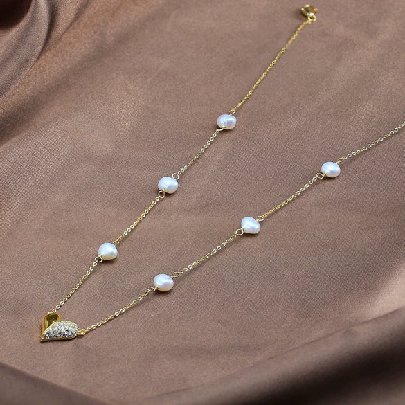 Wholesale 925 Sterling Silver Heart Pendant Necklace With Baroque Pearl Geometric Design And Electroplating