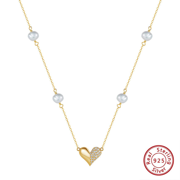 Wholesale 925 Sterling Silver Heart Pendant Necklace With Baroque Pearl Geometric Design And Electroplating