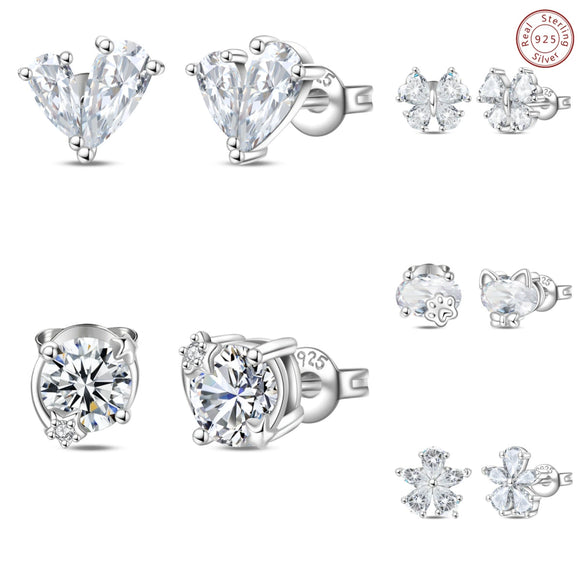 Wholesale 925 Sterling Silver Heart Shape Earrings Electroplated Women's Jewelry