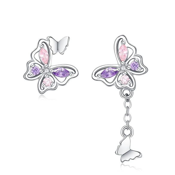 Wholesale 925 Sterling Silver Heart Shape Insects Butterfly Bee Electroplated Women's Earrings