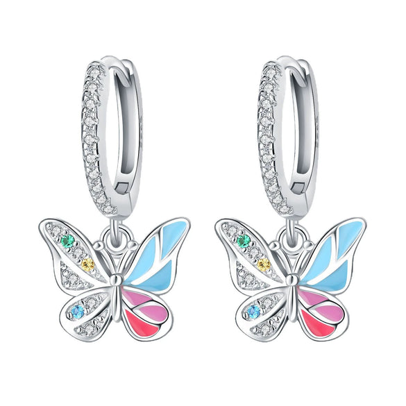 Wholesale 925 Sterling Silver Heart Shape Insects Butterfly Bee Electroplated Women's Earrings