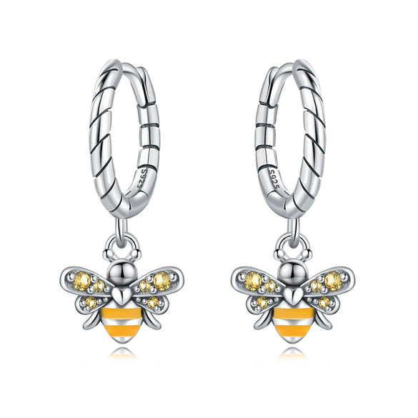 Wholesale 925 Sterling Silver Heart Shape Insects Butterfly Bee Electroplated Women's Earrings