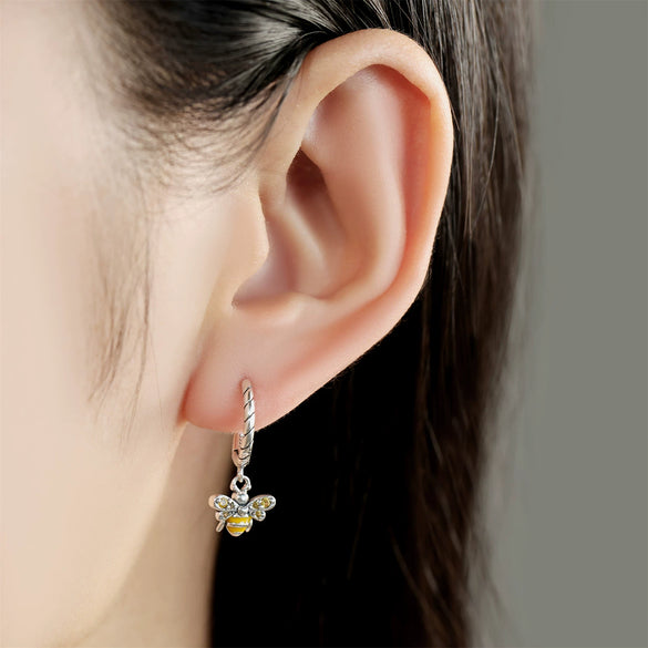 Wholesale 925 Sterling Silver Heart Shape Insects Butterfly Bee Electroplated Women's Earrings