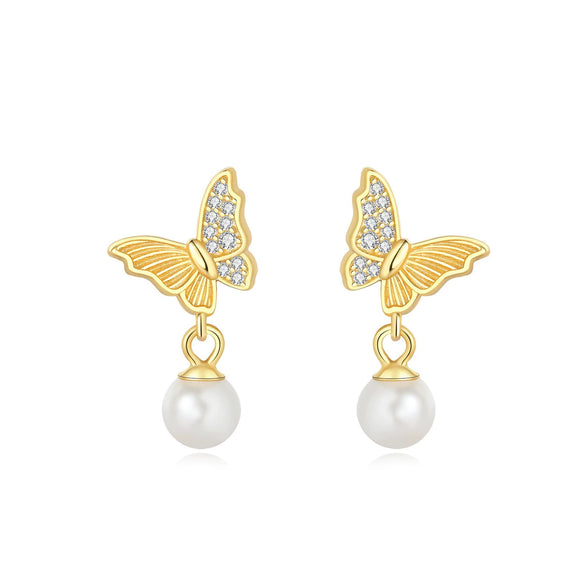 Wholesale 925 Sterling Silver Heart Shape Insects Butterfly Bee Electroplated Women's Earrings