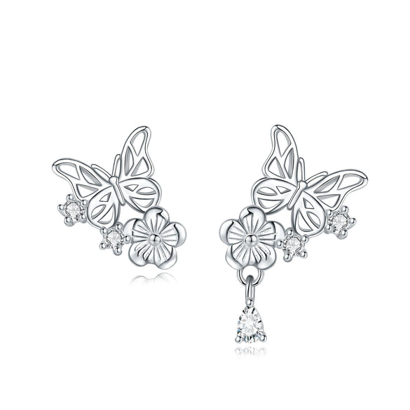 Wholesale 925 Sterling Silver Heart Shape Insects Butterfly Bee Electroplated Women's Earrings