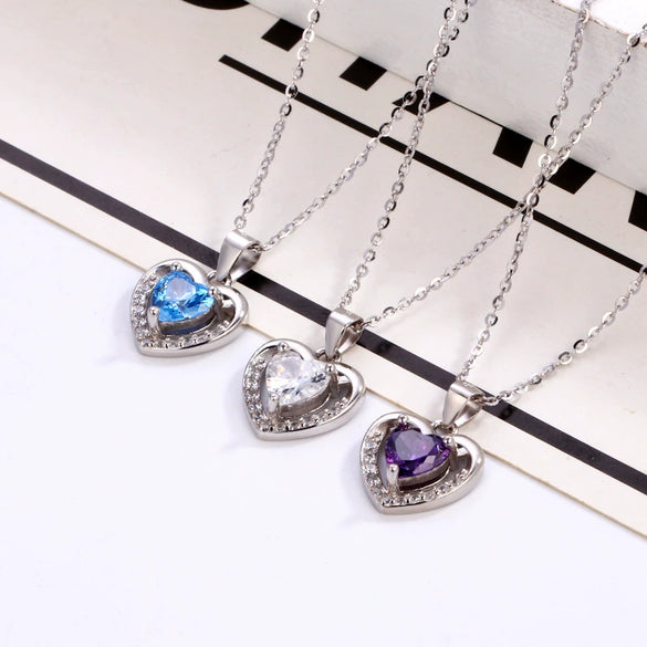 Wholesale Sterling Silver Heart Shape Pendant Necklace With O Shaped Chain Electroplated For Women
