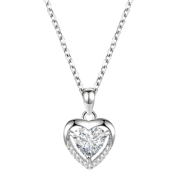 Wholesale Sterling Silver Heart Shape Pendant Necklace With O Shaped Chain Electroplated For Women