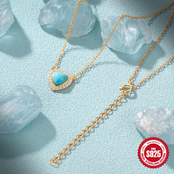 Wholesale 925 Sterling Silver Heart Shaped Diamond Turquoise Necklace With Electroplating For Women