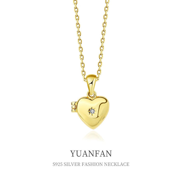 Wholesale 925 Sterling Silver Heart Shaped Love Necklace With Zircon Electroplated