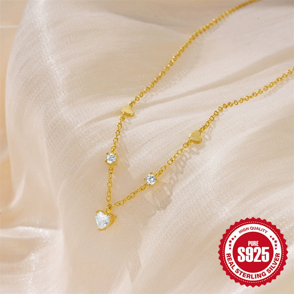 Wholesale 925 Sterling Silver Heart Shaped Tassel Clavicle Chain Necklace For Women With Electroplating And Diamond Embedded Trendy And Elegant