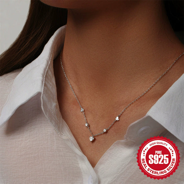 Wholesale 925 Sterling Silver Heart Shaped Tassel Clavicle Chain Necklace For Women With Electroplating And Diamond Embedded Trendy And Elegant