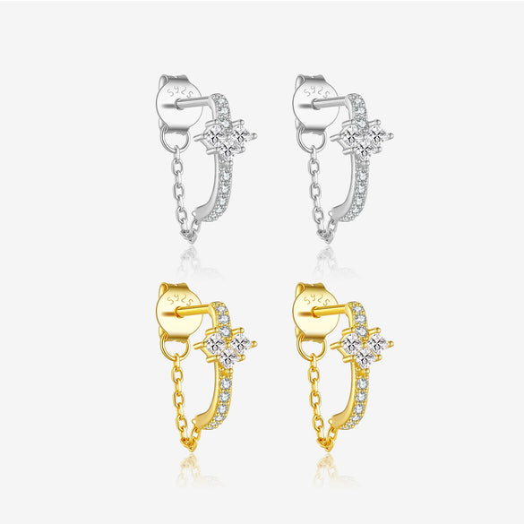 Wholesale Sterling Silver Heartshaped Geometric Design Electroplated Platinum And 18K Gold Earrings With Zircon