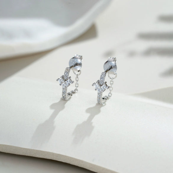 Wholesale Sterling Silver Heartshaped Geometric Design Electroplated Platinum And 18K Gold Earrings With Zircon