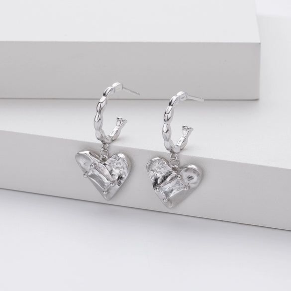 Wholesale Sterling Silver 925 Heartshaped Inlaid Zircon Earrings For Women