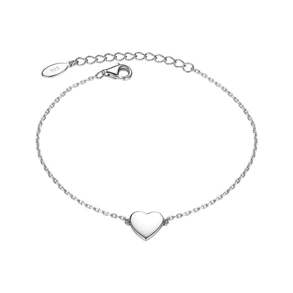 Wholesale 925 Sterling Silver Heartshaped Simple Glossy Handmade Women's Bracelet