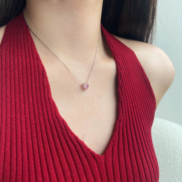 Wholesale Sterling Silver Heartshaped Zircon Pendant Necklace With Electroplating And Ochain For Women