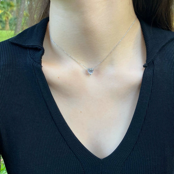Wholesale Sterling Silver Heartshaped Zircon Pendant Necklace With Electroplating And Ochain For Women