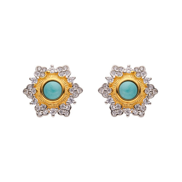 Wholesale Sterling Silver Inlaid Natural Multicolor Flower Earrings Light Luxury Design