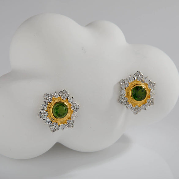 Wholesale Sterling Silver Inlaid Natural Multicolor Flower Earrings Light Luxury Design