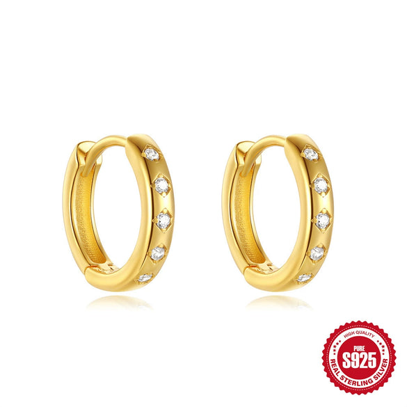 Wholesale 925 Sterling Silver Inlaid Zircon Geometric Stacked Earring With Electroplating For Women
