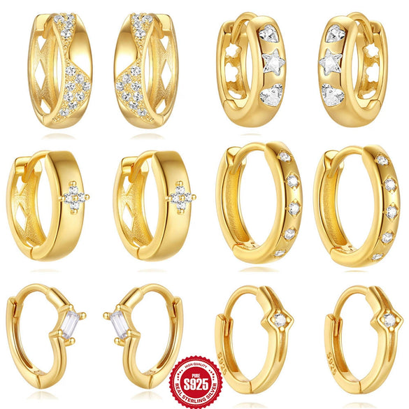 Wholesale 925 Sterling Silver Inlaid Zircon Geometric Stacked Earring With Electroplating For Women