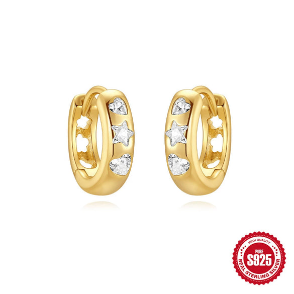 Wholesale 925 Sterling Silver Inlaid Zircon Geometric Stacked Earring With Electroplating For Women