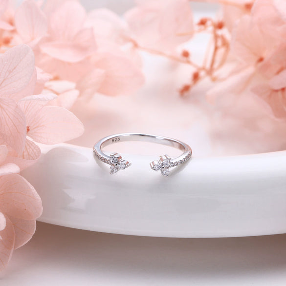 Wholesale 925 Sterling Silver Inlaid Zircon Opening Adjustable Light Luxury Bow Ring