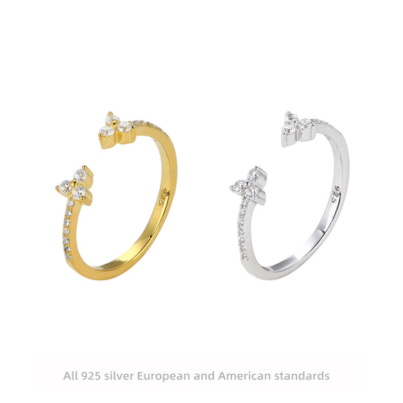 Wholesale 925 Sterling Silver Inlaid Zircon Opening Adjustable Light Luxury Bow Ring