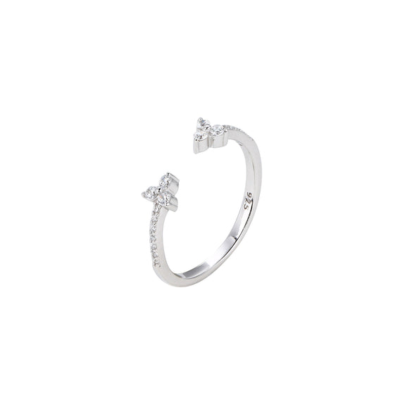 Wholesale 925 Sterling Silver Inlaid Zircon Opening Adjustable Light Luxury Bow Ring