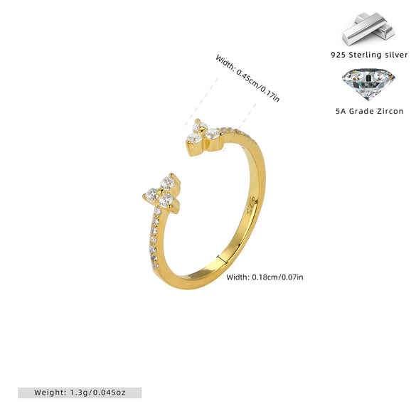 Wholesale 925 Sterling Silver Inlaid Zircon Opening Adjustable Light Luxury Bow Ring