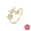 Wholesale 925 Sterling Silver Leaves Pink Flower Open Ring With Horse Eye Zircon Geometric Design Electroplating Treatment For Women