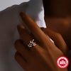 Wholesale 925 Sterling Silver Leaves Pink Flower Open Ring With Horse Eye Zircon Geometric Design Electroplating Treatment For Women