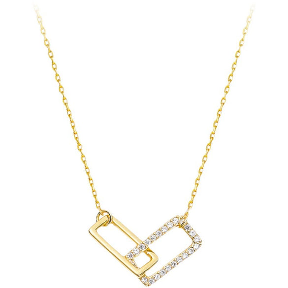 Wholesale Sterling Silver Light Luxury Double Rectangular Ochain Necklace With Geometric Pattern And Diamond Design For Women