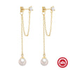 Wholesale 925 Sterling Silver Long Pearl Earrings With Tassel Chain Geometric Textured Simple For Women