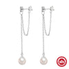 Wholesale 925 Sterling Silver Long Pearl Earrings With Tassel Chain Geometric Textured Simple For Women