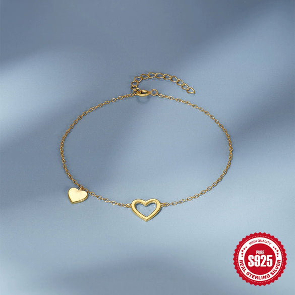 Wholesale 925 Sterling Silver Love Shaped Simple Style Bracelet With Geometric Design And Electroplating Treatment