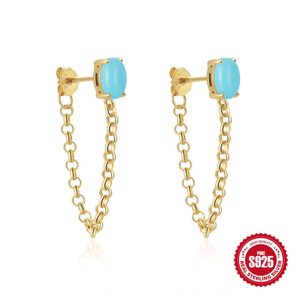 Wholesale 925 Sterling Silver Luxury Turquoise Earrings With Geometric Design And Electroplating For Women