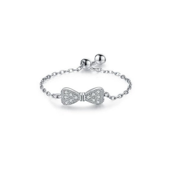 Wholesale 925 Sterling Silver Micro Bow Ring Lovely Style Adjustable For Women