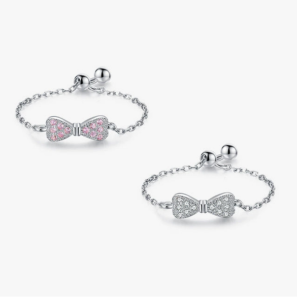 Wholesale 925 Sterling Silver Micro Bow Ring Lovely Style Adjustable For Women